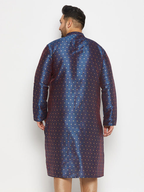 Vastramay Men's Plus Size Navy Blue Zari Weaved Kurta