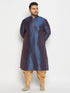 Vastramay Men's Plus Size Navy Blue Zari Weaved Kurta Dhoti Set
