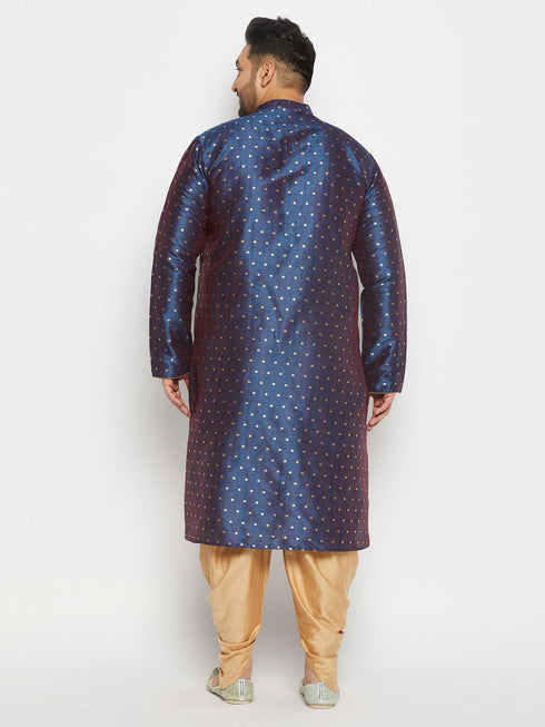 Vastramay Men's Plus Size Navy Blue Zari Weaved Kurta Dhoti Set