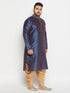 Vastramay Men's Plus Size Navy Blue Zari Weaved Kurta Dhoti Set
