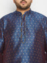 Vastramay Men's Plus Size Navy Blue Zari Weaved Kurta Dhoti Set