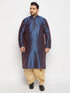 Vastramay Men's Plus Size Navy Blue Zari Weaved Kurta Dhoti Set