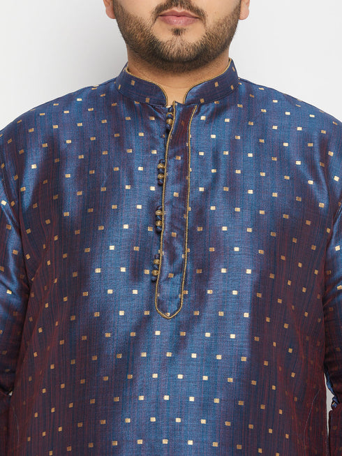Vastramay Men's Plus Size Navy Blue Zari Weaved Kurta Dhoti Set