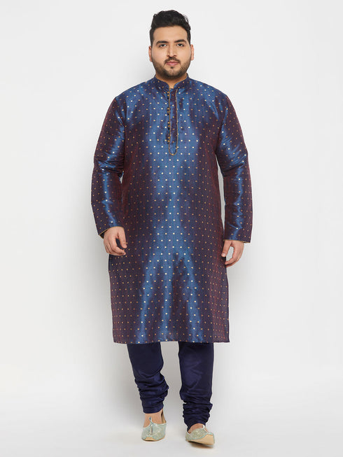 Vastramay Men's PLUS Size Navy Blue Zari Weaved Kurta Pyjama Set