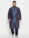 Vastramay Men's PLUS Size Navy Blue Zari Weaved Kurta Pyjama Set