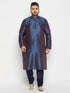 Vastramay Men's PLUS Size Navy Blue Zari Weaved Kurta Pyjama Set