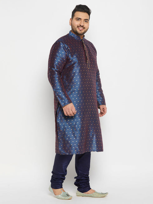 Vastramay Men's PLUS Size Navy Blue Zari Weaved Kurta Pyjama Set