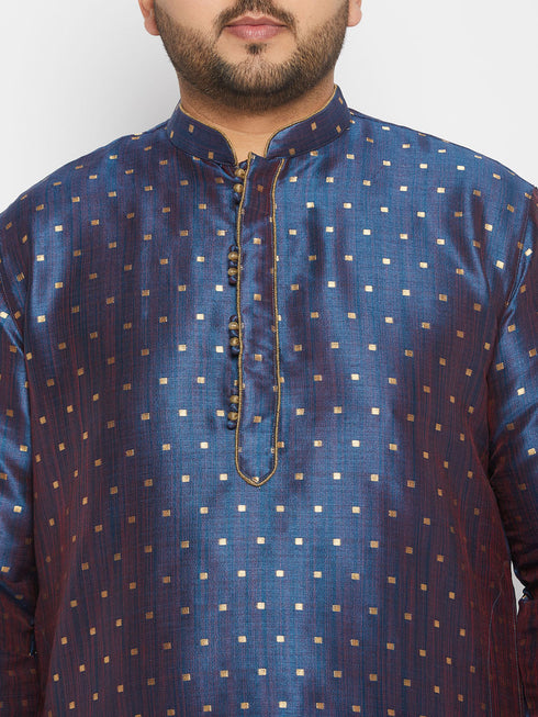Vastramay Men's PLUS Size Navy Blue Zari Weaved Kurta Pyjama Set