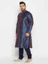 Vastramay Men's PLUS Size Navy Blue Zari Weaved Kurta Pyjama Set