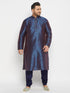 Vastramay Men's PLUS Size Navy Blue Zari Weaved Kurta Pyjama Set