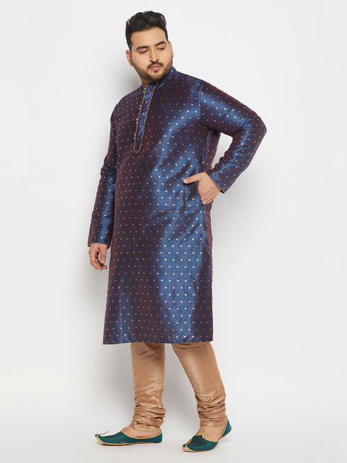 Vastramay Men's PLUS Size Navy Blue Zari Weaved Kurta Pyjama Set