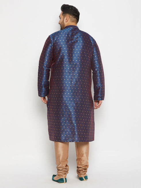 Vastramay Men's PLUS Size Navy Blue Zari Weaved Kurta Pyjama Set