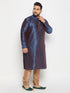 Vastramay Men's PLUS Size Navy Blue Zari Weaved Kurta Pyjama Set