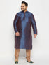 Vastramay Men's PLUS Size Navy Blue Zari Weaved Kurta Pyjama Set
