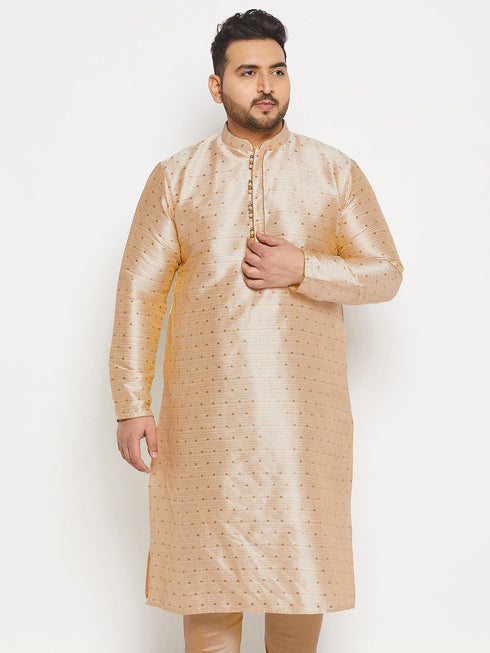 Vastramay Men's Plus Size Gold Zari Weaved Kurta