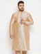 Vastramay Men's Plus Size Gold Zari Weaved Kurta