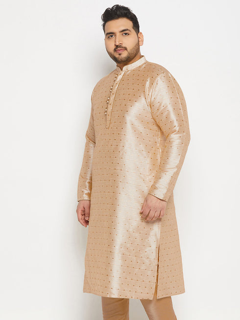Vastramay Men's Plus Size Gold Zari Weaved Kurta