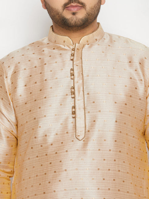 Vastramay Men's Plus Size Gold Zari Weaved Kurta Dhoti Set
