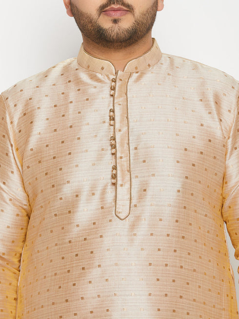 Vastramay Men's Plus Size Gold Zari Weaved Kurta Dhoti Set