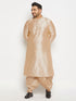 Vastramay Men's Plus Size Gold Zari Weaved Kurta Dhoti Set