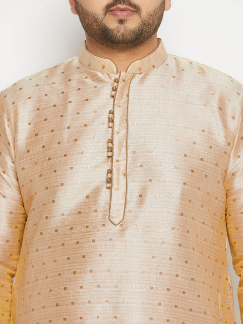 Vastramay Men's Plus Size Gold Zari Weaved Kurta Dhoti Set
