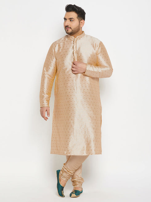Vastramay Men's PLUS Size Gold Zari Weaved Kurta Pyjama Set