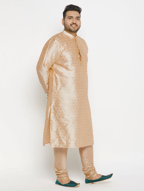 Vastramay Men's PLUS Size Gold Zari Weaved Kurta Pyjama Set