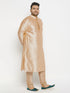 Vastramay Men's PLUS Size Gold Zari Weaved Kurta Pyjama Set