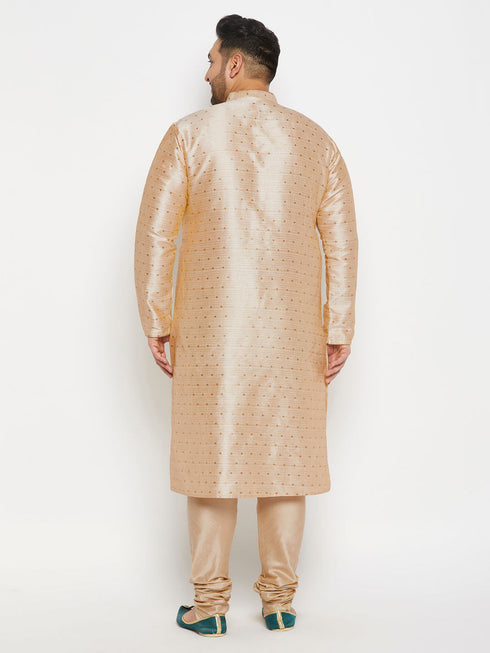 Vastramay Men's PLUS Size Gold Zari Weaved Kurta Pyjama Set