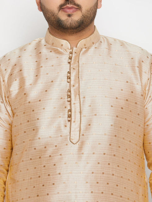 Vastramay Men's PLUS Size Gold Zari Weaved Kurta Pyjama Set