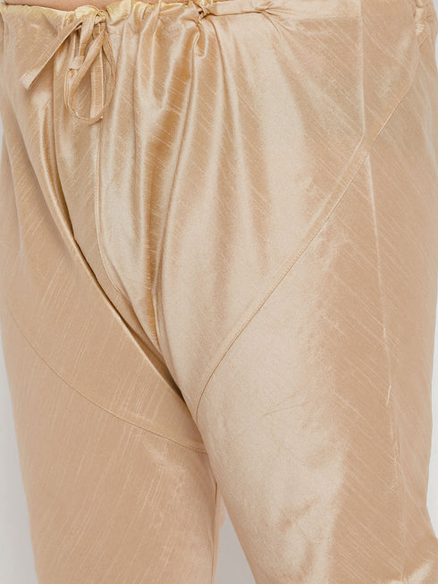 Vastramay Men's PLUS Size Gold Zari Weaved Kurta Pyjama Set