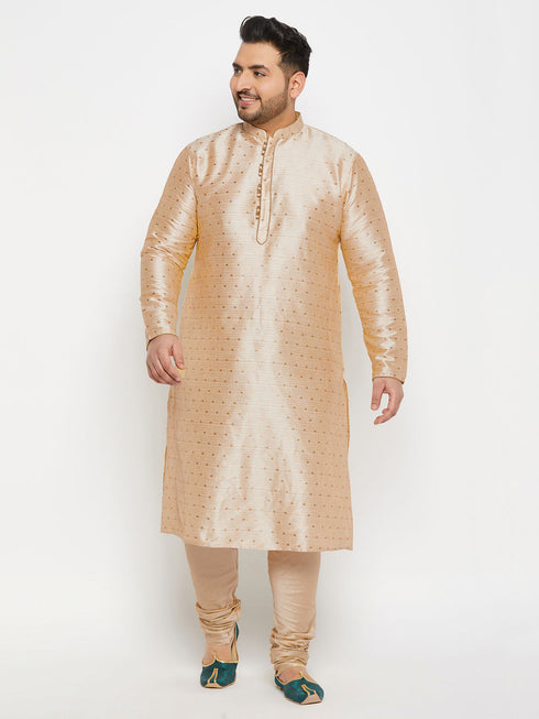 Vastramay Men's PLUS Size Gold Zari Weaved Kurta Pyjama Set