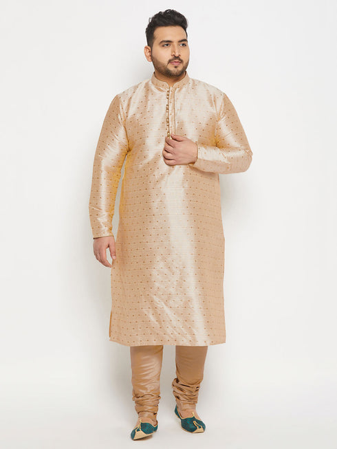 Vastramay Men's PLUS Size Gold Zari Weaved Kurta Pyjama Set