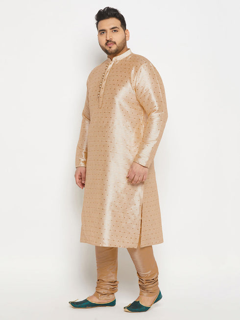 Vastramay Men's PLUS Size Gold Zari Weaved Kurta Pyjama Set