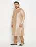 Vastramay Men's PLUS Size Gold Zari Weaved Kurta Pyjama Set