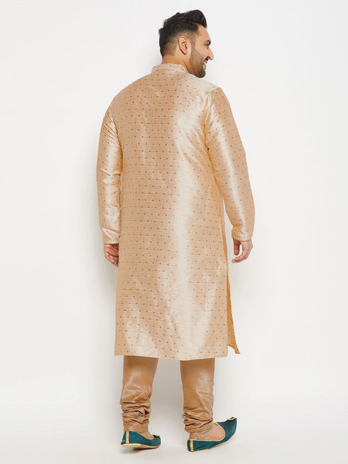 Vastramay Men's PLUS Size Gold Zari Weaved Kurta Pyjama Set