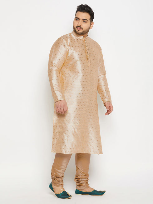 Vastramay Men's PLUS Size Gold Zari Weaved Kurta Pyjama Set