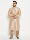 Vastramay Men's PLUS Size Gold Zari Weaved Kurta Pyjama Set