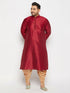 Vastramay Men's Plus Size Maroon Zari Weaved Kurta Dhoti Set