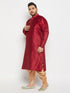 Vastramay Men's Plus Size Maroon Zari Weaved Kurta Dhoti Set