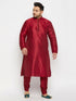 Vastramay Men's PLUS Size Maroon Zari Weaved Kurta Pyjama Set