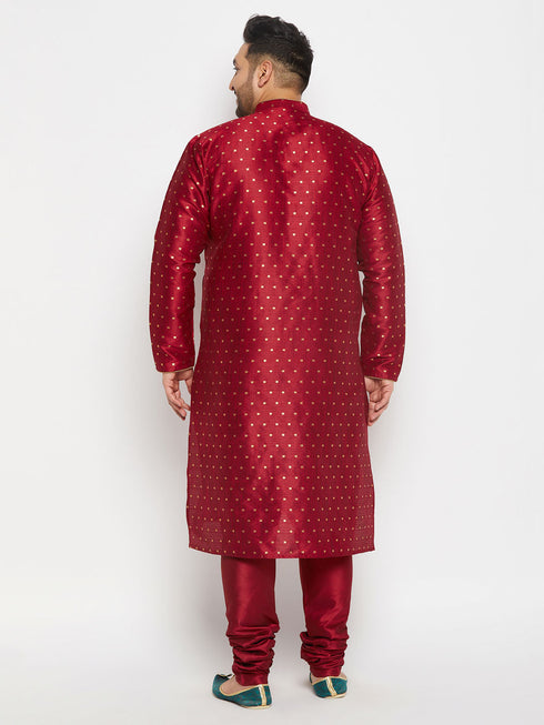 Vastramay Men's PLUS Size Maroon Zari Weaved Kurta Pyjama Set