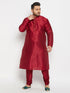 Vastramay Men's PLUS Size Maroon Zari Weaved Kurta Pyjama Set
