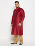Vastramay Men's PLUS Size Maroon Zari Weaved Kurta Pyjama Set