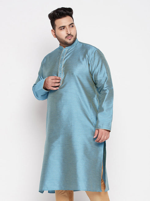 Vastramay Men's Plus Size Aqua Blue Woven Kurta