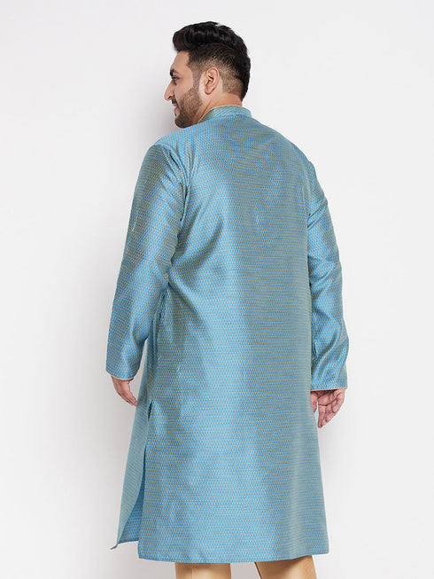 Vastramay Men's Plus Size Aqua Blue Woven Kurta
