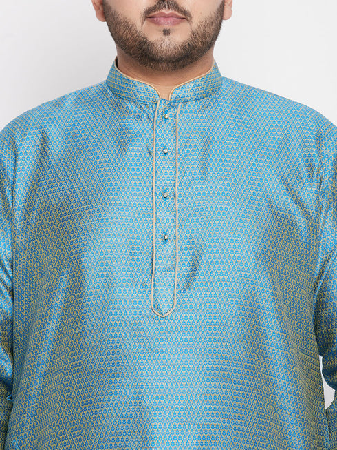 Vastramay Men's Plus Size Aqua Blue Woven Kurta