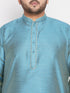 Vastramay Men's Plus Size Aqua Blue Woven Kurta And Rose Gold Dhoti Set