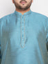 Vastramay Men's Plus Size Aqua Blue Woven Kurta And Navy Blue Pyjama Set
