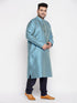 Vastramay Men's Plus Size Aqua Blue Woven Kurta And Navy Blue Pyjama Set